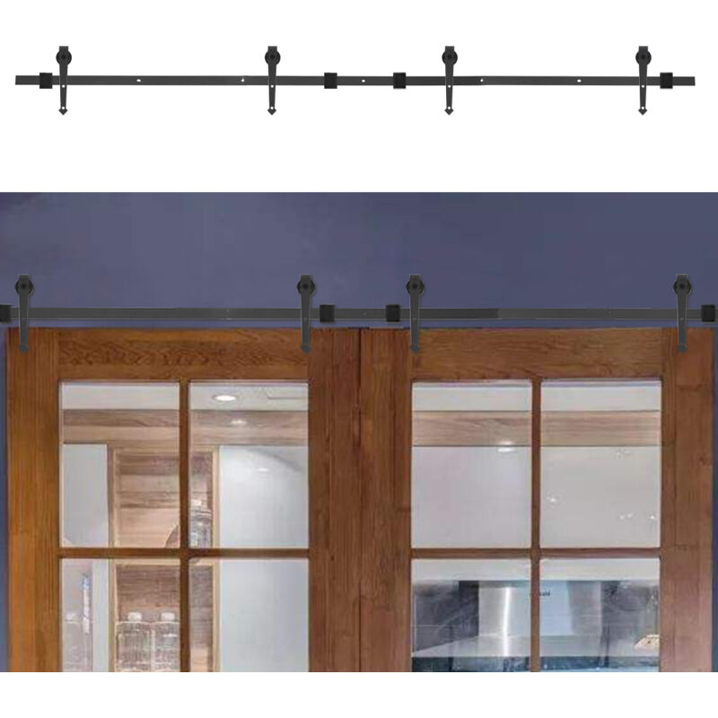 Porte Coulissante 10FT/140CM ,Quincailleri Kit de Rail pour Porte Coulissante, Ensemble Industriel pour Porte Coulissante Interieur - Rosvola