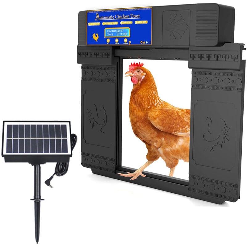 Rosvola - Poulet Automatique Porte Poulailler Solaire Powerd Poulailler Porte pour Poulet Canard Volaille Poulet Ouvre-Porte, Anti-Clip, Porte de