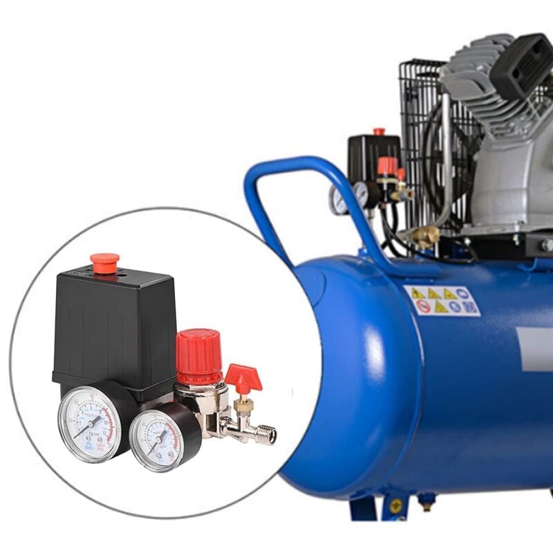 Rosvola - Pressostat Compresseur d'air, Compresseur d'air 12 bar, Pression du Pressostat avec manomètres pour régulateur de soupape de commande de