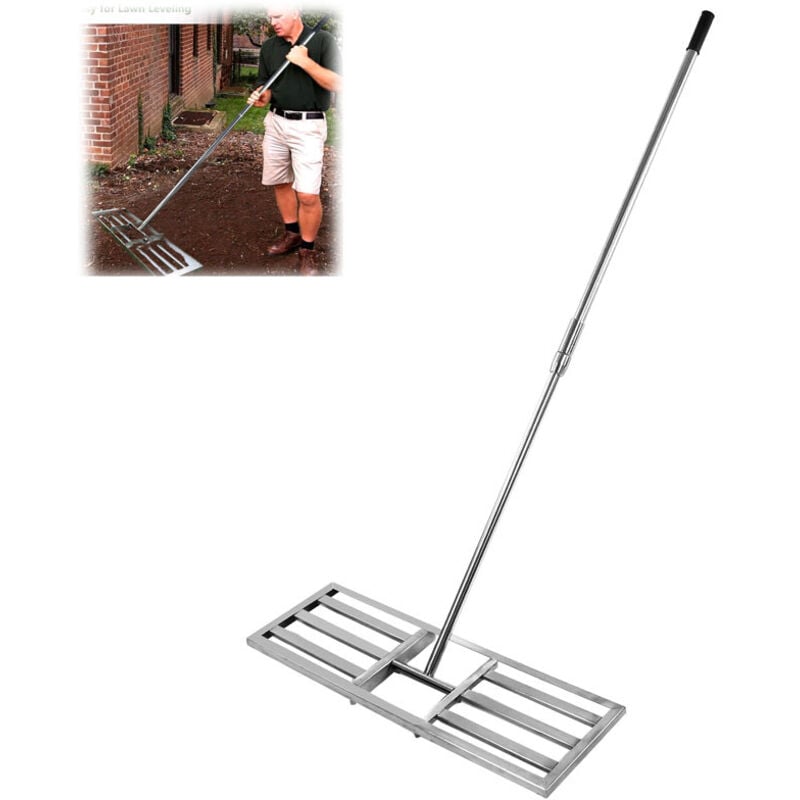 Râteau de nivellement en Acier Inoxydable – Outil de nivellement de pelouse avec poignée en Acier Inoxydable , niveleurs de pelouse pour Le Sol, Le