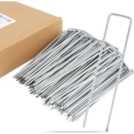 Rosvola Set 100 Piquets en acier galvanisé Ø3mm 100x40mm ancrage au sol de U Ancrage au Sol Stable  pour Toile Anti-Mauvaises Herbes, Toile de Jardin, Clôture et Camping