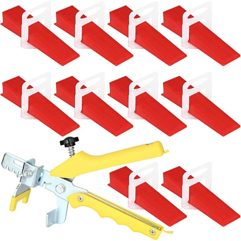 Rosvola Système de Nivellement Carrelage, d’Aide à la Pose 500 Clips+ 200 Cales 1 Pince pour Aide à la Pose de Carreaux, Kit de Niveleur Carrelage