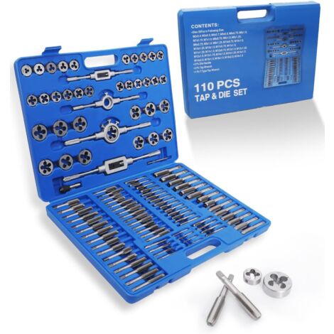 Rosvola Tarauds et Filière Coffret Filiere Taraud 110 Pièces,  Matrices Jeu de Tarauds M2-M18 métrique Coffret Tarauds et Filières Métrique en Acier au Carbone