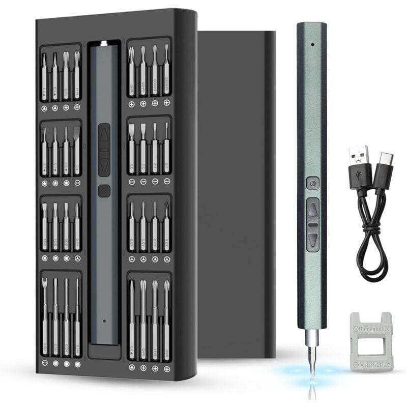 Rosvola - Tournevis de Precision Electrique Sans Fil,82 en 1, Avec led, Mini Kit Tournevis Electronique Pour Téléphone, Montre, Appareil Photo, pc