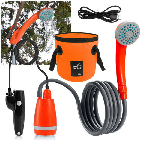 Rosvola Tragbares Outdoor-Camping-Duschset mit 2,5-3,5 l/min Wasserdurchfluss, 2 m Schlauch, USB-Ladefunktion und 30-60 Minuten Akkulaufzeit.