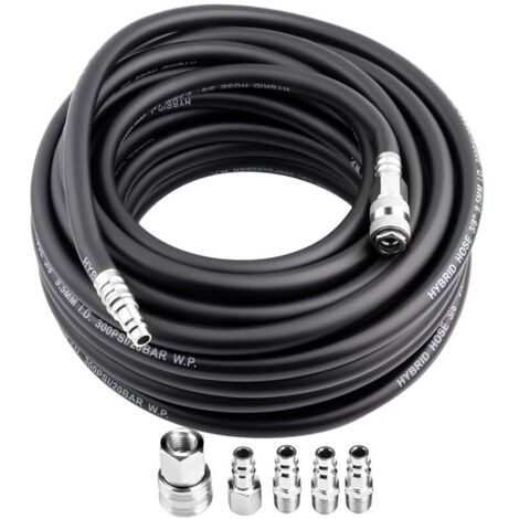Rosvola – Tuyau à air comprimé 15 m – Raccord rapide 1/4' – Diamètre 9,5 mm intérieur – Pression 300 psi – Caoutchouc résistant à l'usure