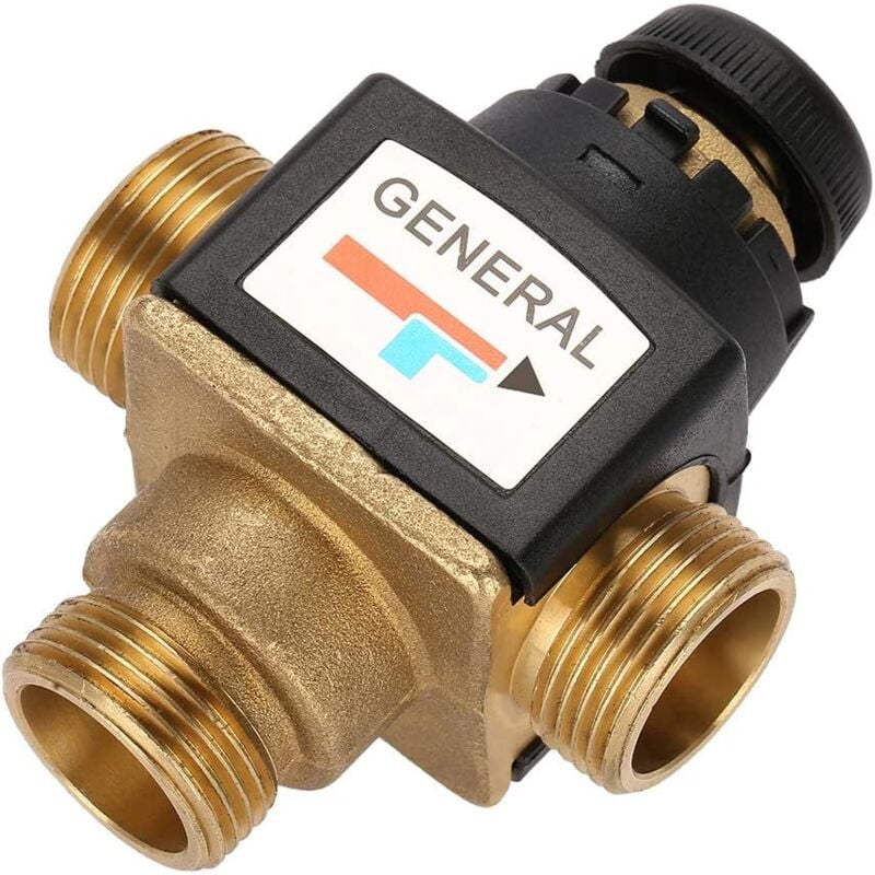 Vanne de mélange thermostatique - Vanne de mélange thermostatique en laiton à filetage mâle DN20 à 3 voies pour chauffe-eau solaire vannes - Rosvola