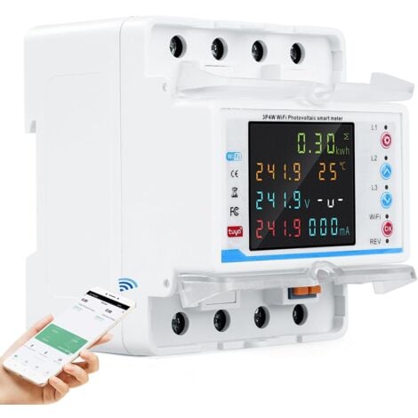 Rosvola WLAN-Stromzähler, Dreiphasenverbrauch, 100 A, 380 V AC, Smart Meter, Zweiwege-WLAN-Stromzähler mit Zeitsteuerung/Überspannungs-/Überstromschutz