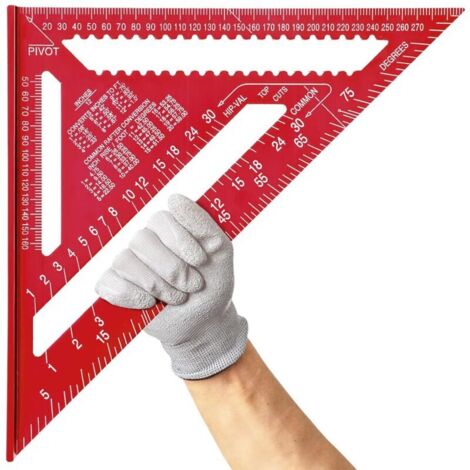 (Rot) 12-Zoll-Zimmermannswinkel aus Aluminiumlegierung, metrisches Dreiecklineal zur Winkelmessung für Zimmerleute und Ingenieure