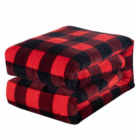 Rot-schwarz karierte Decke, 150 x 200 cm dick, Korallenfleece-Decke, bedruckter Flanell.