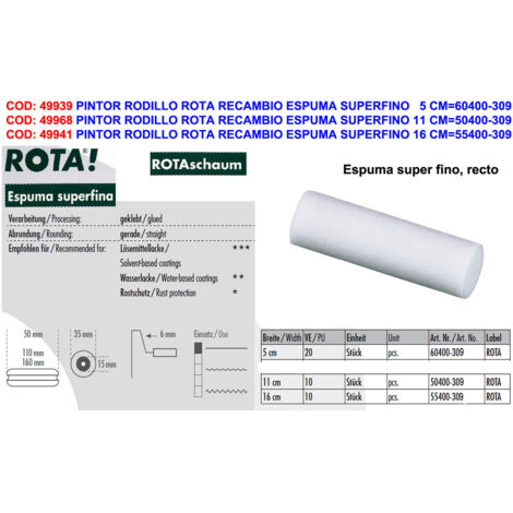 ROTA MINIRODILLO RECAMBIO ESPUMA SUPERFINO 5CM PACK 20=60400-309