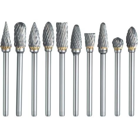 Rotary Burr Set for Dremel, 10 PCS Double Cut Carbide Carving Bits Set with 1/8" Shank and 1/4" Head Length for DIY, Woodworking, Engraving, Metal Carving, Drilling, Polishing