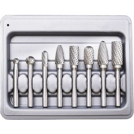 Rotary Burrs, Double Cut Tungsten Burres, 8 Pieces Double Cut Tungsten Rotary Burres Solid Carbide Steel Set 6mm Shank For Electric Drill Rotary Tools