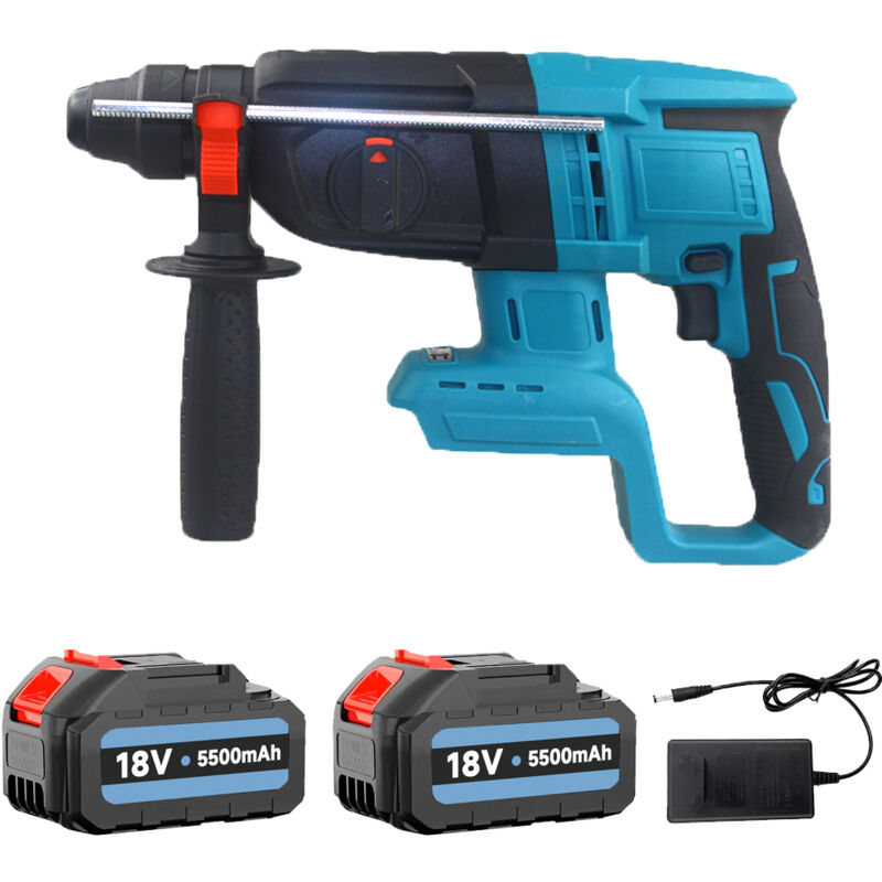 Rotary hammer drill, brushless sds mode with 4+rotation, equipped with 2x 5.5A battery and charger, compatible with Makita batteries