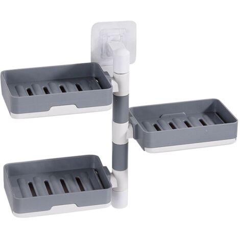 Rotatable Wall Mounted Soap Box 3 Layers HIPS Punch Free Rotatable Soap Container Dish for Household Grey