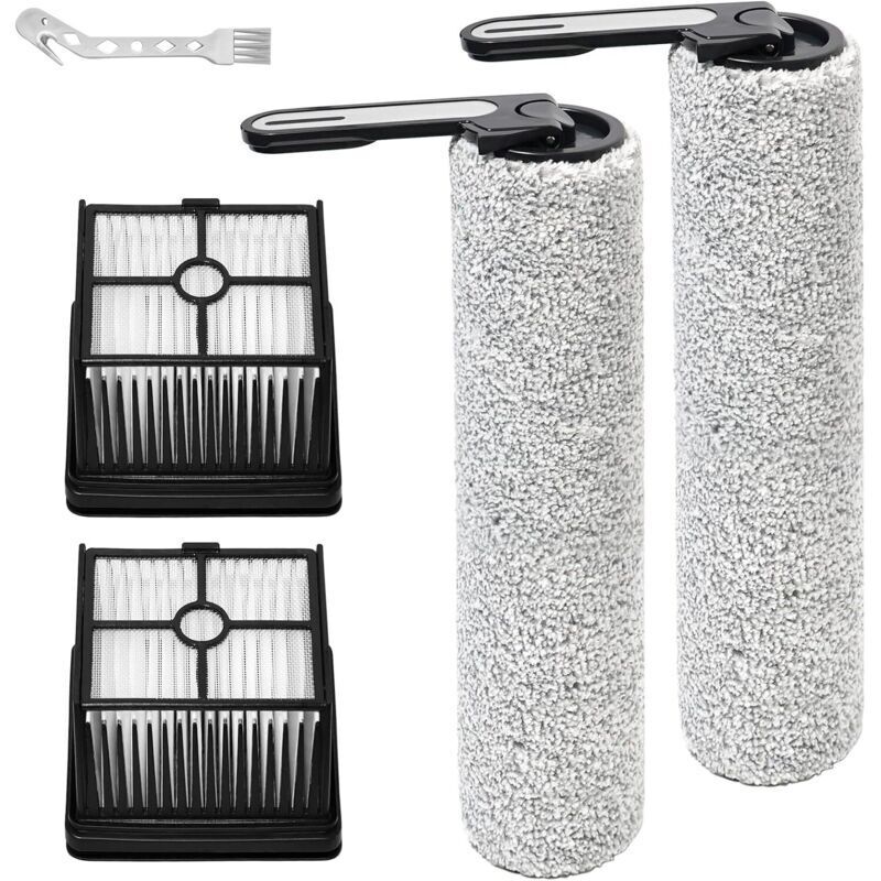 Rotating brush + filters Replacement parts for Redkey W15, for Vozascly W15 wet and dry vacuum cleaner accessories, 2 roller brushes + 2 HEPA filters