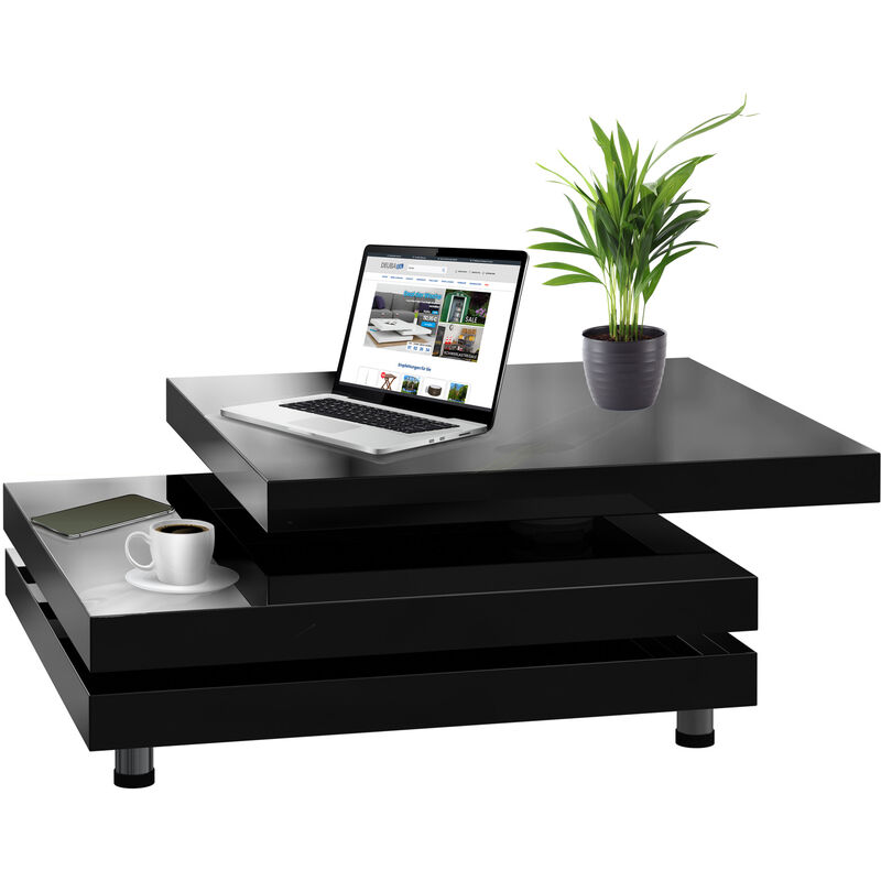 Rotating Coffee Table High Gloss Layers Modern Living Room Furniture Lounge Mdf Black 60cm 106586 - 3 Tier Square Coffee Table Rotating Coffee Table High Gloss Layers Modern Living Room Furniture Lounge Mdf Black 60cm 106586 - 3 Tier Square Coffee Table