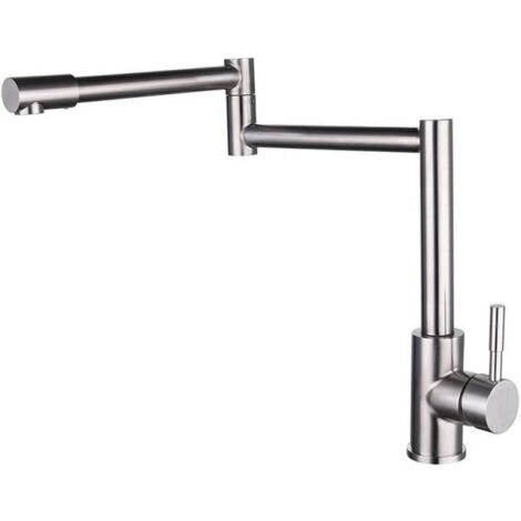Rotating kitchen faucet in brushed 304 stainless steel for hot and cold kitchens