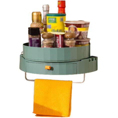 Rotating Spice Rack Holder with Drawer Wall Mounted Kitchen Spice Storage Shelves Bathroom Kitchen Storage Rack Organizer