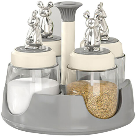 Rotating Spice Rack Salt Shaker with Lid Glass Flavoring Bottle for Kitchen Restaurant Home Gray