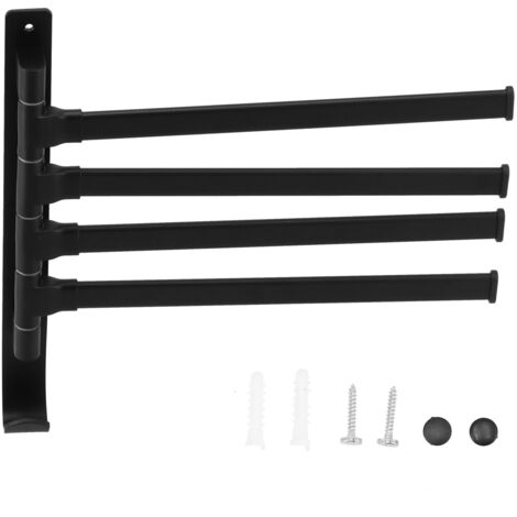 Rotating Towel Rack 4 Poles Space Aluminum Folding Rotatable Matte Black Finish Bath Towel Hanger for Bathrooms Kitchens Hotels