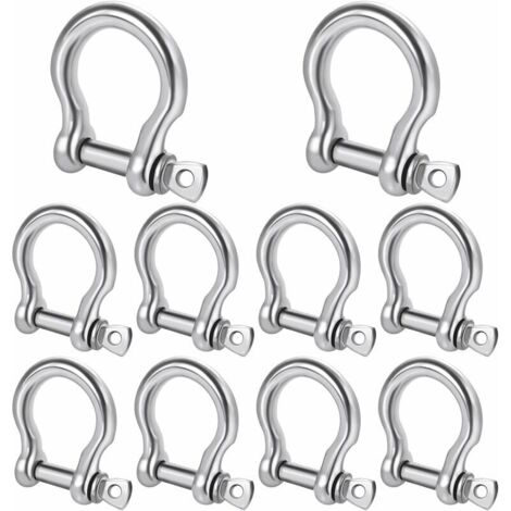 Rotational - 10 Stück M4 D-Ring-Schraubschäkel aus 304 Edelstahl mit Stiften, Bügelschäkel, Schraubstift, Hardware, Takelage, Bügelschäkel, Gabelkopf, robuste Schäkel für Anker, Camping und Wandern