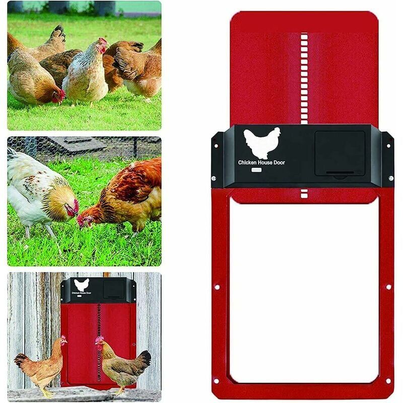Rotationnel-Chicken Coop Door - Porte automatique avec capteur de lumière - Étanche - Avec porte à induction légère (rouge)