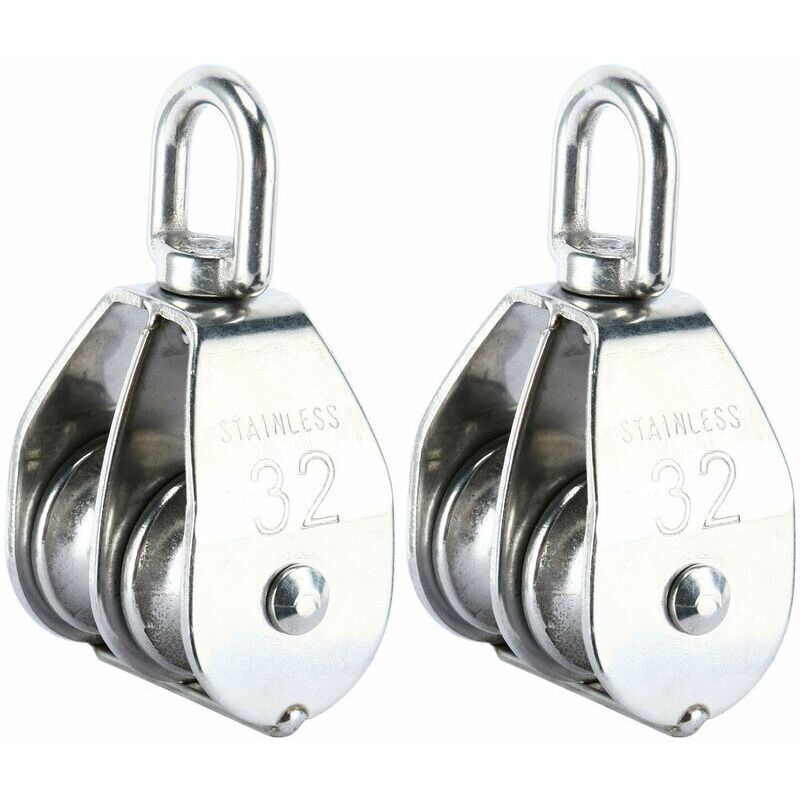 Rotationnel-Lot de 2 poulies doubles en acier inoxydable 304 crochet pivotant pour grue double poulie chargement de rouleaux (M32)
