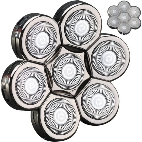 Rotationsrasiererköpfe kompatibel mit LOEVERY - 7 Ersatz-Scherköpfe - Doppelringklingen für Serie 5/6/7 (7-Klingen-Rasierer-Nachfüllpackung - 1 Stück - Silber)