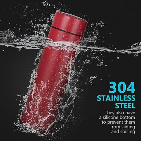 Rote, isolierte Edelstahl-Trinkflasche, 500 ml, Reisebecher für heißes Wasser mit LED-Temperaturanzeige, Flasche I