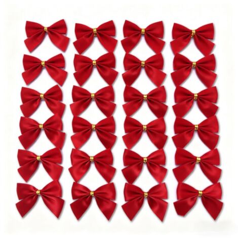 Rote Samtschleifen – Weihnachtsbaumschmuck – Weihnachtsgeschenke – Kunsthandwerk – 24 Stück
