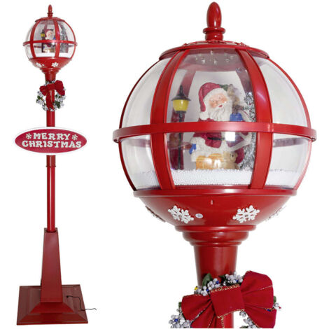 Rote Schneiende LED Laterne 175cm Motiv Santa - spielt Musik und ist wetterfest