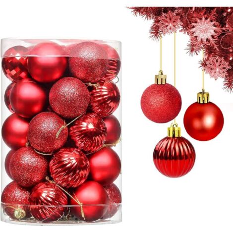 Rote Weihnachtskugeln, 34-teiliges Set, Christbaumschmuck, Dekorative rote Kugeln, Weihnachtsdekoration, Hängender Schmuck für den Weihnachtsbaum, Weihnachtsgirlande