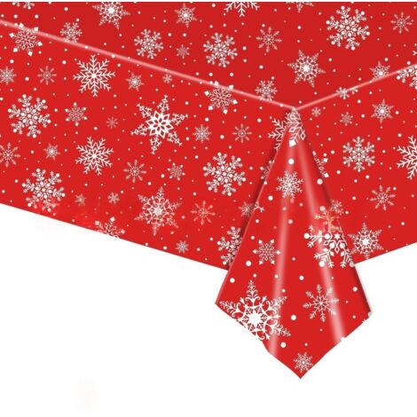 Rote Weihnachtstischdecke mit Schneeflockenmuster, Tischdecke für Weihnachtsfeiern, Tischdekoration, Winterfest-Partyartikel, 130 x 220 cm