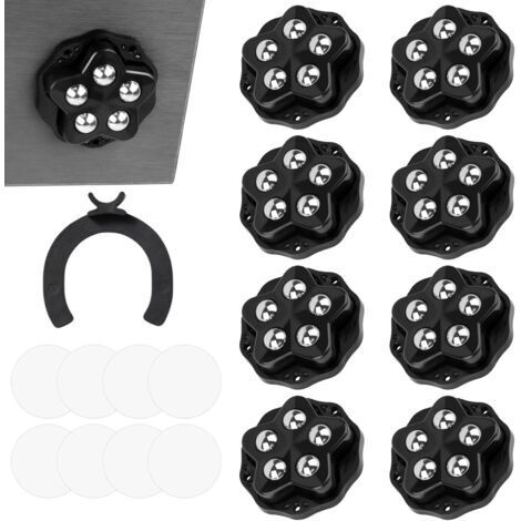 Rotelle per mobili, 8 mini rotelle girevoli a 360° con 5 sfere in acciaio, mini rotelle autoadesive per piccoli elettrodomestici, mobili, vasi da fiori e ornamenti (nero)