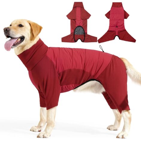 Roter Hundemantel, Brustumfang 72-85 cm, Größe XXL, winddicht, wasserdicht, dicke Baumwollwattierung, Stehkragen.