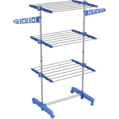 Rotes de tour de sèche-linge 3 niveaux aile latérale pliable en acier bleu