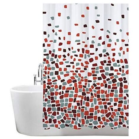 Rotes Mosaik-Duschvorhänge-Set, 180 x 180 cm, schimmelresistent