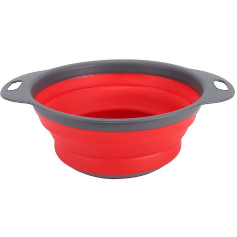 Rotes zusammenklappbares Küchensieb aus Silikon, spülmaschinenfest, zugelassen
