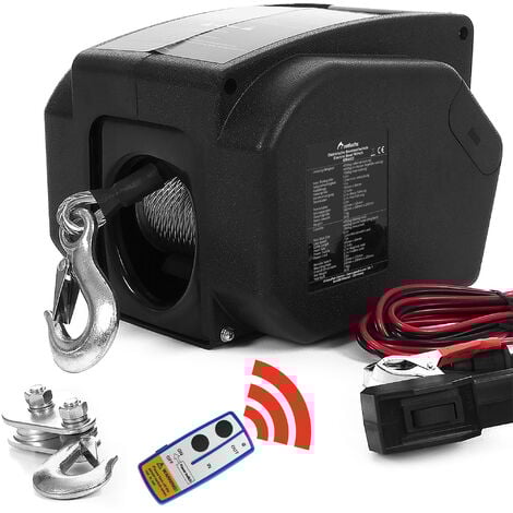 ROTFUCHS Elektrische Seilwinde 12v für Bootstrailer mit Funkfernbedienung – 2721 Kg Zugkraft, Bootswinde elektrisch, Winde Seilzug Stahlseil  Schwarz 2721kg/drahtseil