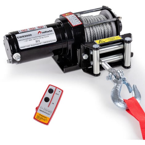 ROTFUCHS Elektrische Seilwinde 12V mit Funkfernbedienung – 1360 kg / 3000lbs Offroad Motorwinde Seilzug Elektrowinde, 9,2 m Stahlseil, Schwarz