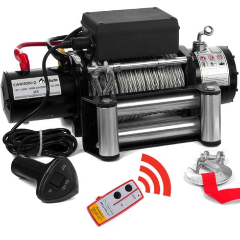 ROTFUCHS Elektrische Seilwinde 12v mit Funkfernbedienung – 5909 kg 13000 lbs, 6 PS Power Offroad 4x4 Motorwinde Bergewinde Forst Seilzug mit Stahlseil  Schwarz 13000