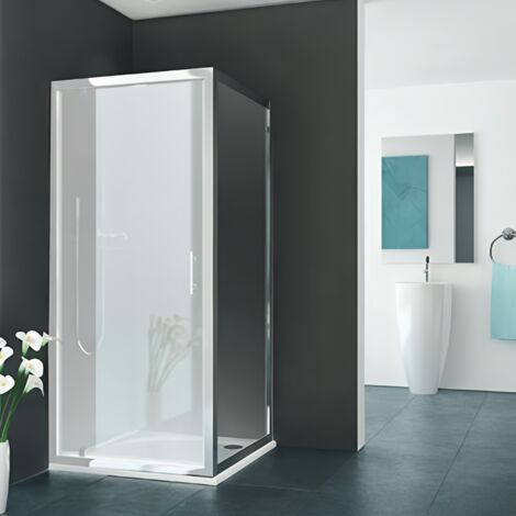 Rothalux – Paroi de douche fixe 879 - 905 mm – Hauteur 1900 mm – Verre de sécurité 4 mm – Finition aluminium argent poli – Traitement anticalcaire