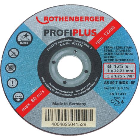 ROTHENBERGER Disque à tronçonner INOX PROFI PLUS (125×1×22), 10 pièces - 071534D