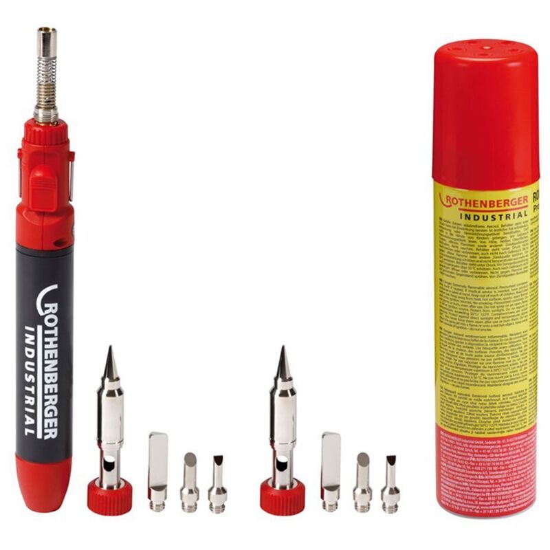Rothenberger Industrial - Fer à souder à gaz Micropen Set 1300 incl. 8 pannes & 1x gaz de recharge - 1500005205