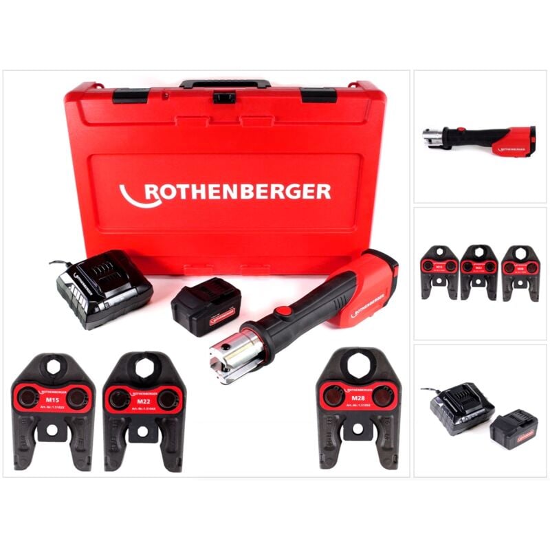 Set di pressatrici a batteria Rothenberger ROMAX 4000 M15-22-28 mm, 4 Ah, EU CAS