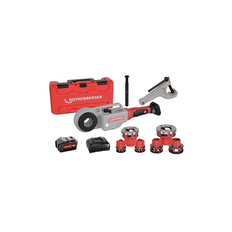 Rothenberger - Taraudeuse électrique supertronic 2000 e Set, avec contre-support, batterie Li-Power 18/4 (4.0Ah/18V, chargeur eu et bspt r