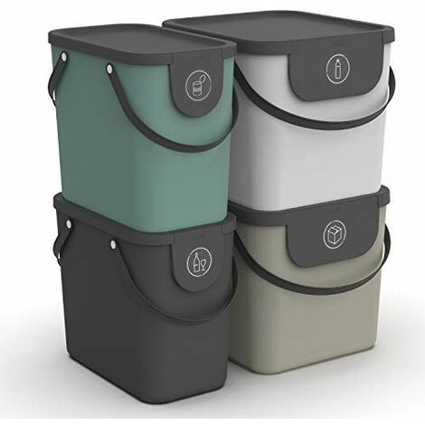 Rotho Albula Ensemble de 4 systèmes de tri des déchets 2x25l + 2x40l pour la cuisine, Plastique (PP) sans BPA,