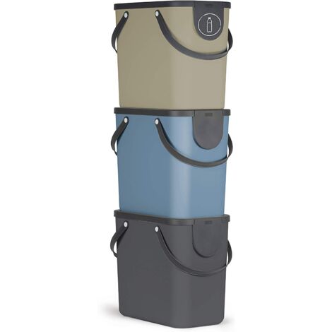 Rotho Albula Set di 3 Sistemi di Separazione dei Rifiuti per la Cucina, Plastica (PP) senza BPA, Grigio (Antracite)/Blu/Beige (Cappuccino), 3 x 25 L, 40.0 x 23.5 x 34.0 cm