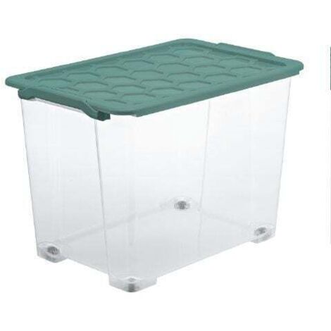 Rotho Aufbewahrungsbox EVO Safe mit Rollen und Deckel 65 L Mistletoe grün Boxen
